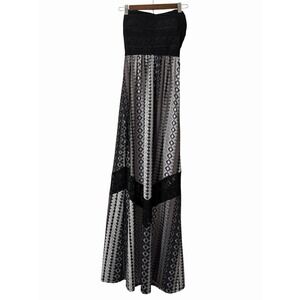 Vanity Strapless Maxi Dress Lace Panel Crochet Bust Tribal Print XS